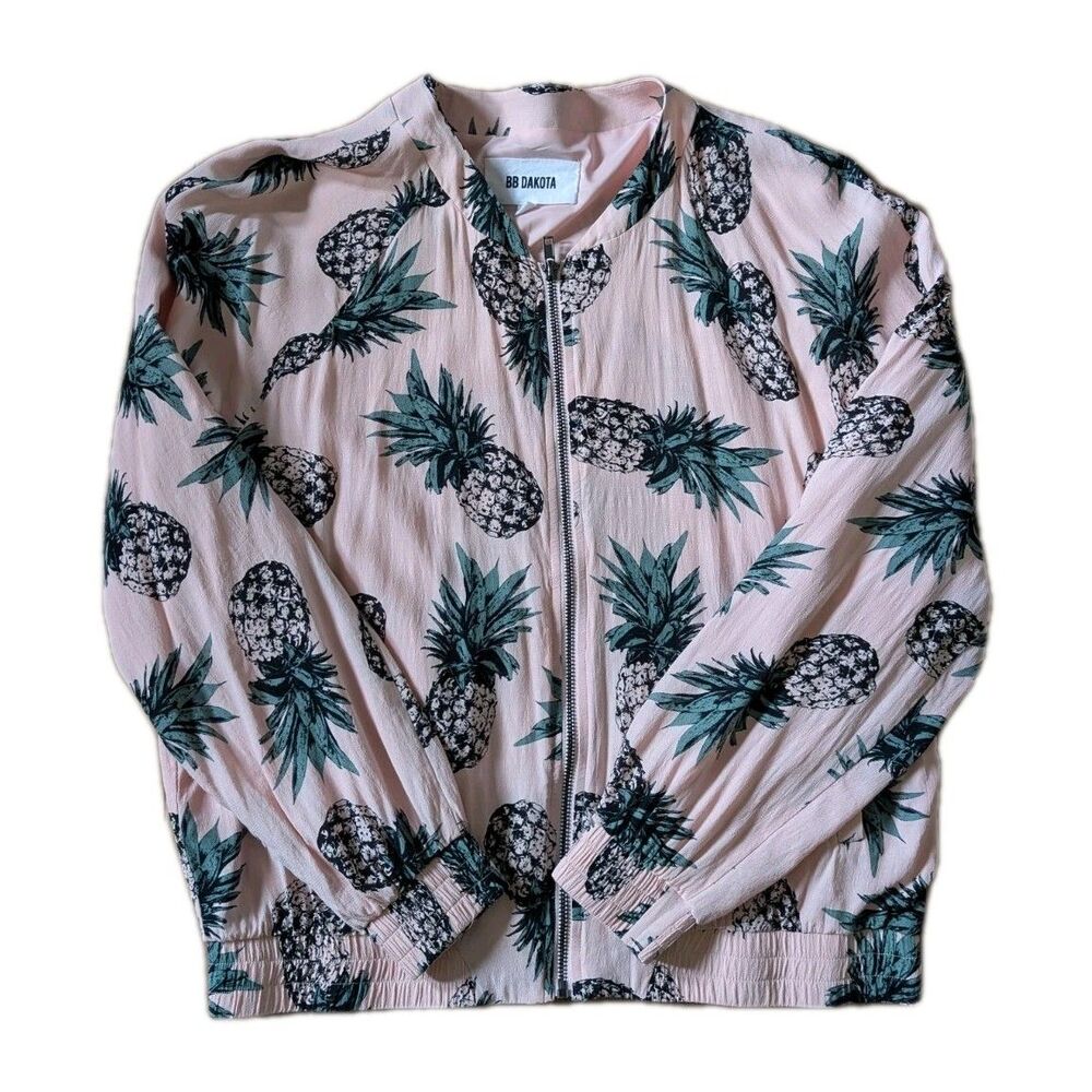 BB Dakota Pink Pineapple Zip Up Lightweight Jacket L
